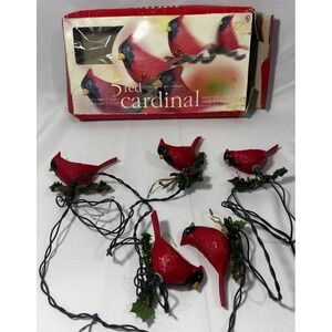 ❤️Vtg Red Cardinal Christmas Blow Mold Holiday Lights Indoor String Of 5 In Box